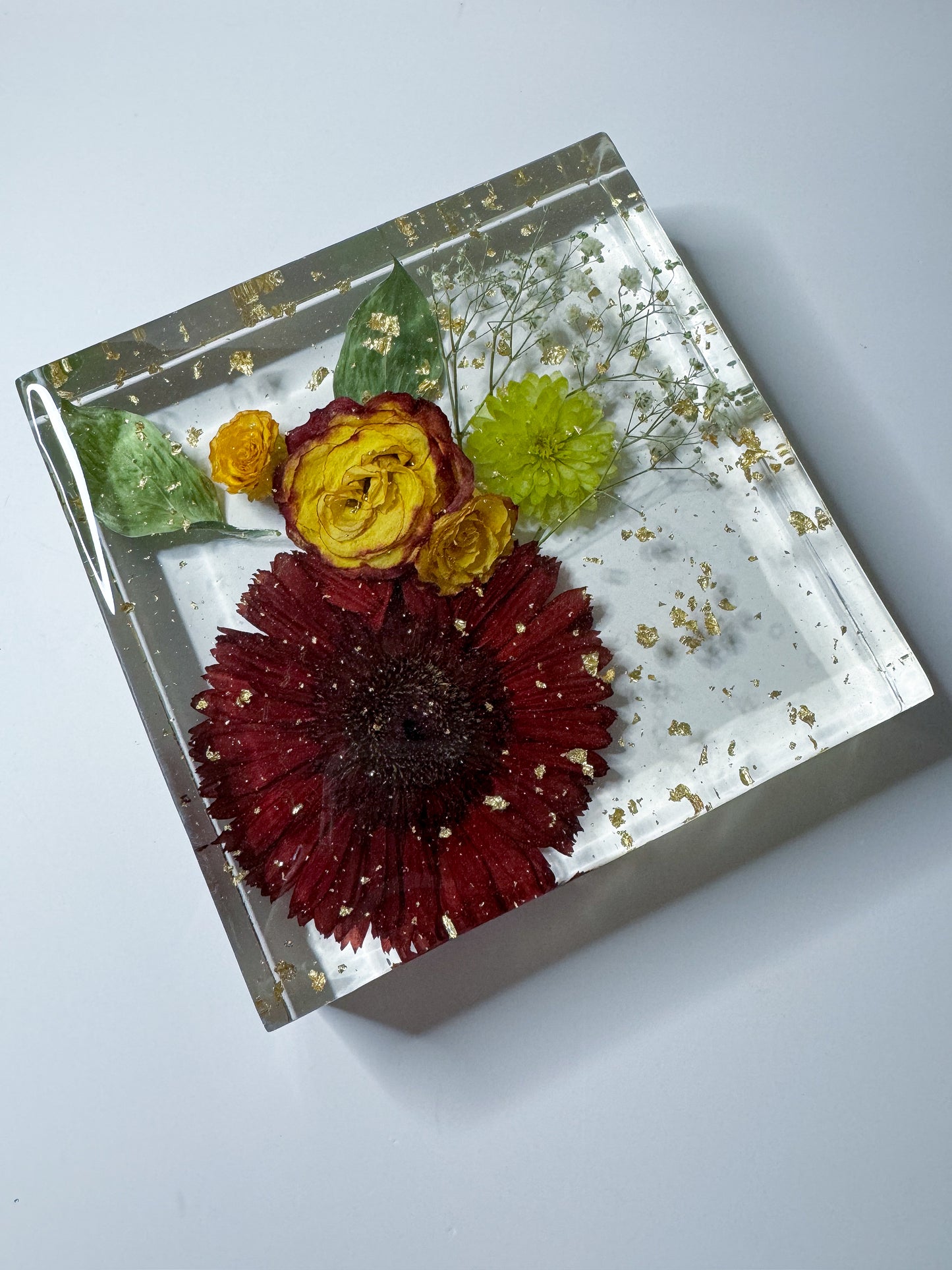 Golden Roses & Red Flower Square Block
