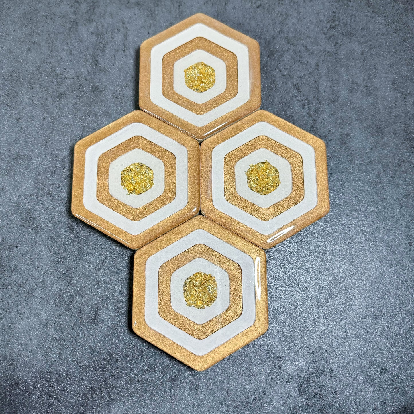White & Gold Wooden Coasters