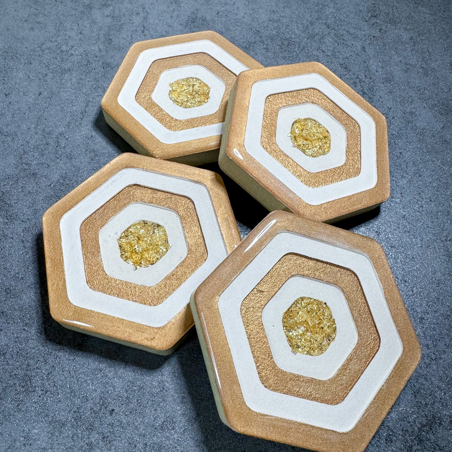 White & Gold Wooden Coasters