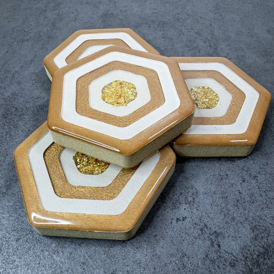 White & Gold Wooden Coasters