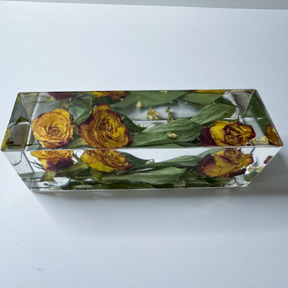 Golden Roses Paperweight Block