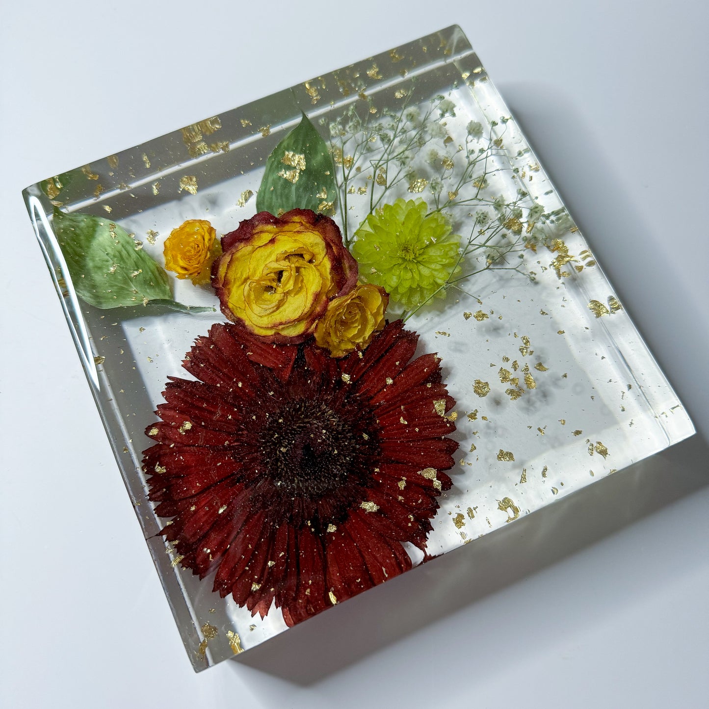 Golden Roses & Red Flower Square Block