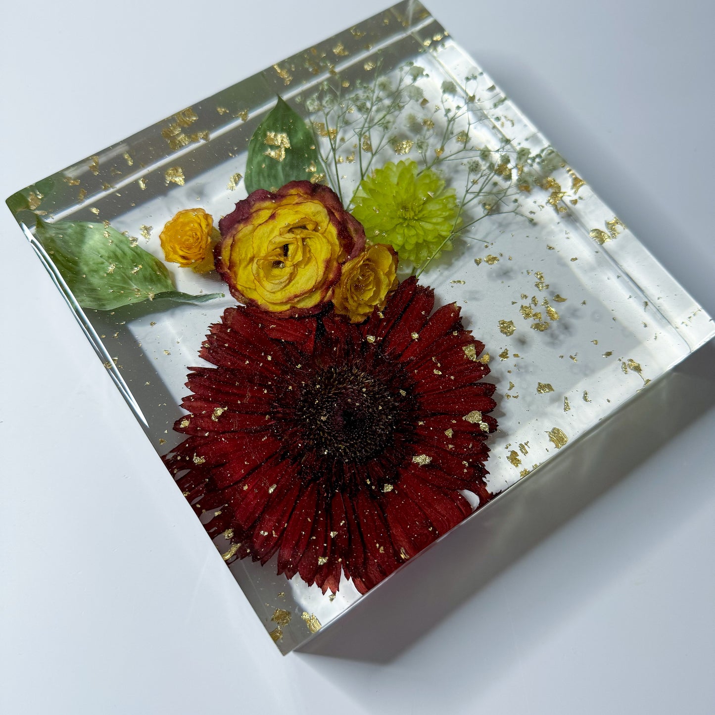 Golden Roses & Red Flower Square Block