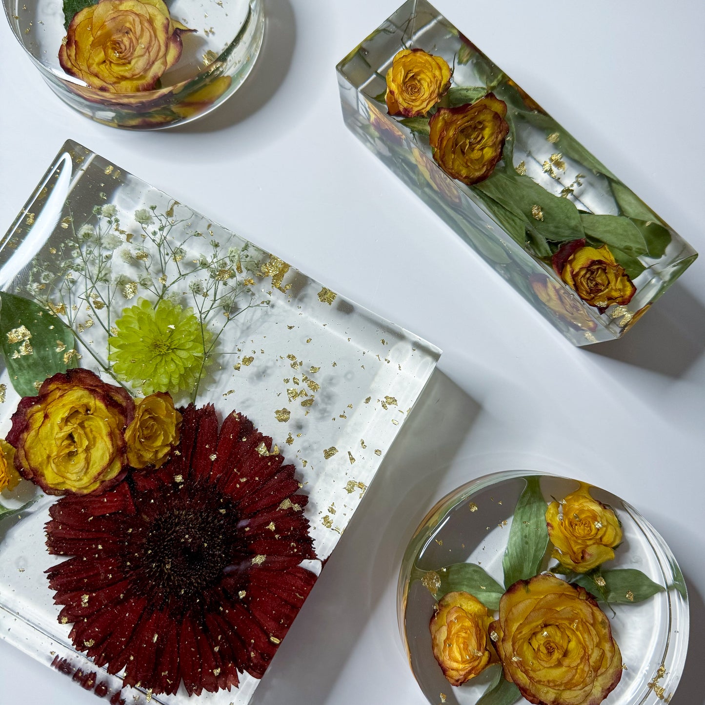 Golden Roses & Red Flower Square Block