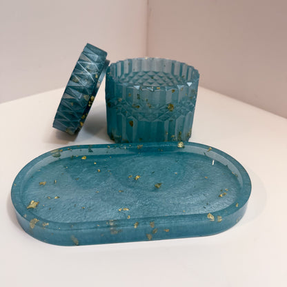 Light Blu' & Gold Ripple Container